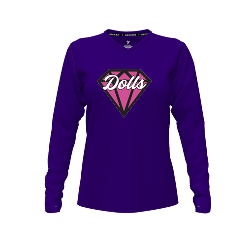 [FTLVCFPP-FYXS-LOGO1] Decker Comfort T-Shirt (Female Youth XS, Purple, V Neck, Logo 1, Long Sleeve)