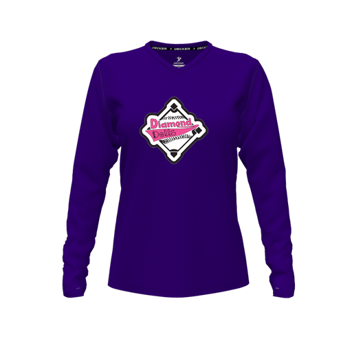 [FTLVCFPP-FYXS-LOGO2] Decker Comfort T-Shirt (Female Youth XS, Purple, V Neck, Logo 2, Long Sleeve)