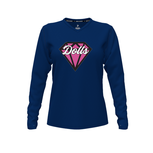 [FTLVPTNV-FYXS-LOGO1] Decker Performance T-Shirt (Female Youth XS, Navy, V Neck, Logo 1, Long Sleeve)