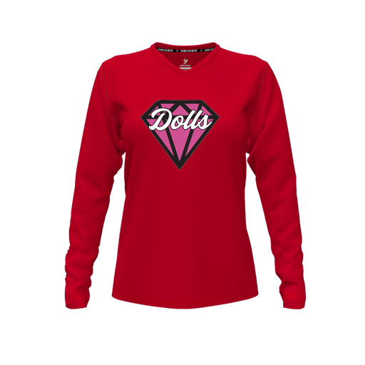 [FTLVPTRD-FYXS-LOGO1] Decker Performance T-Shirt (Female Youth XS, Red, V Neck, Logo 1, Long Sleeve)